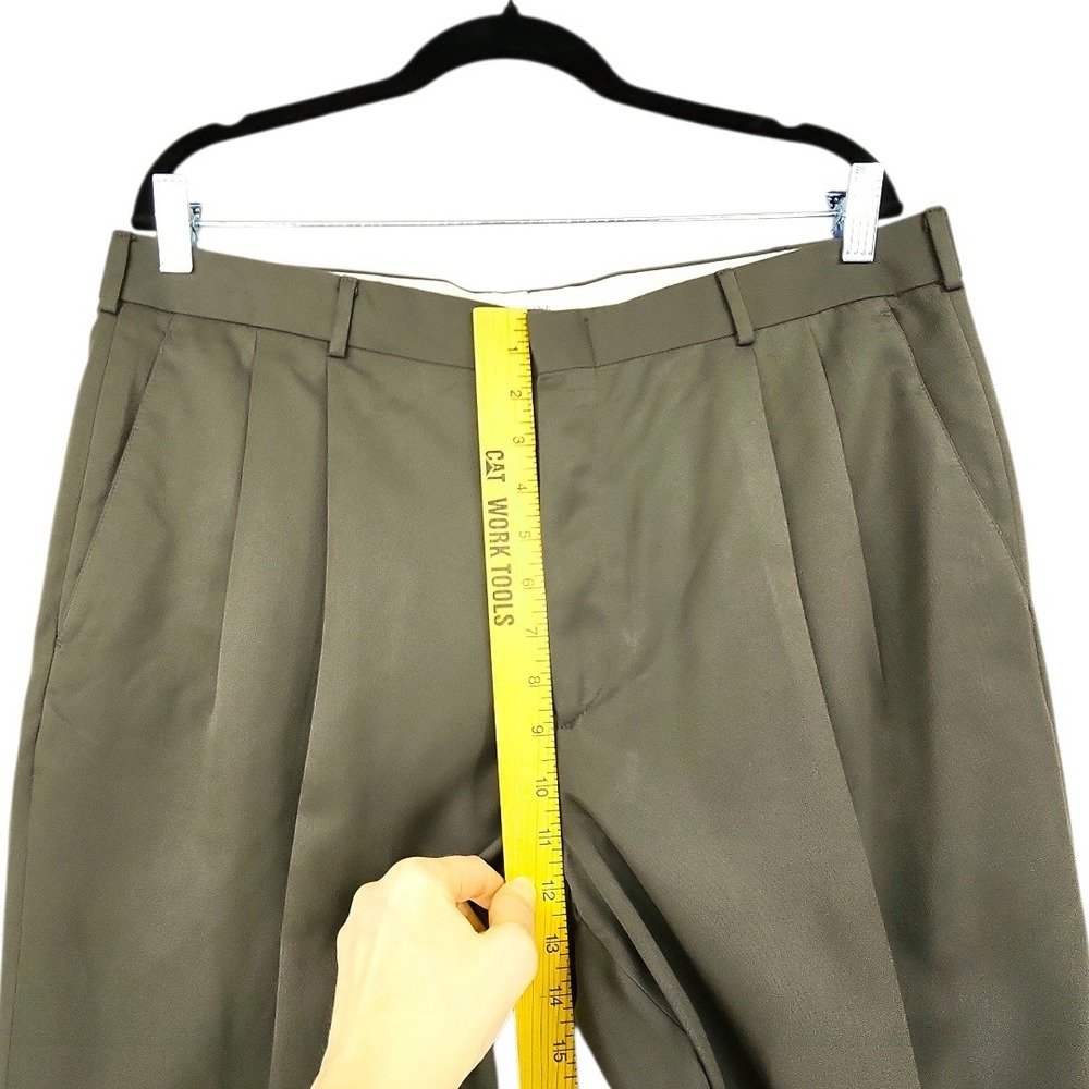Savane Dress Pants 36x32 Mens Olive Green Pleated Cuffed Micro-Denier Classic - Picture 6 of 10
